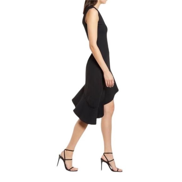 Susana Monaco Jersey Knit Ruffle Asymmetrical Hem Deep V Midi Dress Size XS - Picture 3 of 9